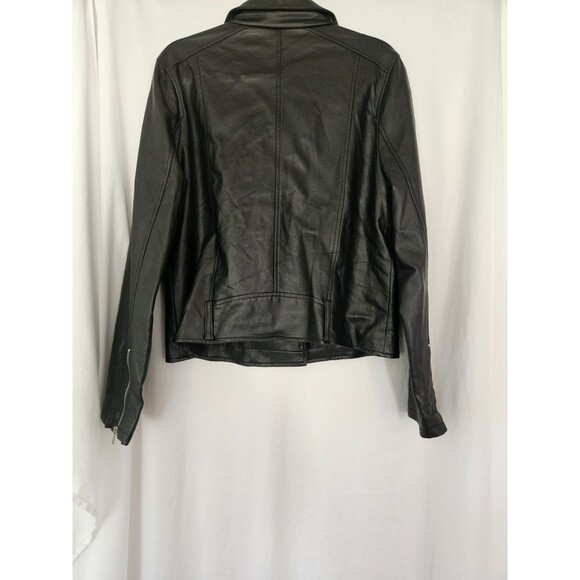Zenana Faux Vegan Leather Moto Jacket Black‎  Embossed Zip XL Vegan Biker Style - Picture 5 of 10